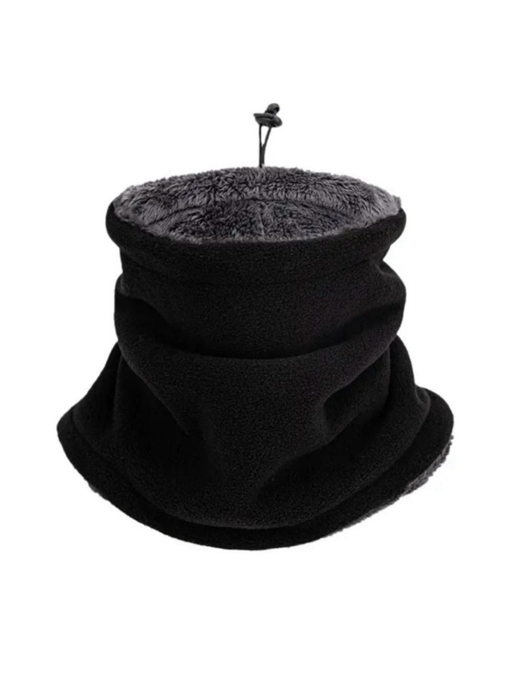 Black Fleece Neck Warmer Faux Fur Lined Windproof Scarf Hood Winter NWT